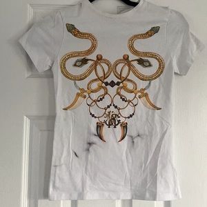 Roberto Cavalli XS logo snake white tshirt